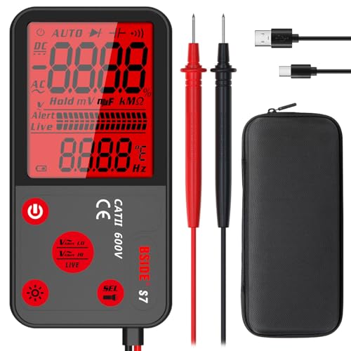 BSIDE Wiederaufladbare Smart Digital Multimeter Großes LCD Display Taschenmultimeter Ultra Slim für NCV AC/DC Spannung Kontinuität Widerstand Frequenztest Automatisch Spannungsprüfer mit koffer von BSIDE