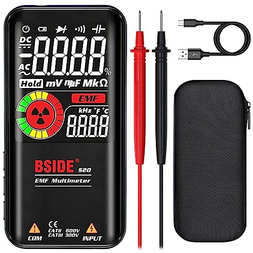 BSIDE Wiederaufladbares digitales Multimeter, Farb-LCD-Display mit 3 Ergebnissen, 999 Zählungen, automatische Reichweite, EMF-Detektor, Frequenzdiode, Live-Check-Spannungsprüfer mit Schutzhülle von BSIDE