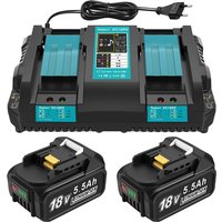DC18RD Ladegerät 18v 2Stücke Ersatzakku für Makita 18V Akku 5.5Ah Kompatibel 18 V Li-Ion Ersatzakku BL1815 BL1830 BL1840 BL1850 BL1860 BL1890 BL1415 von BSIOFF