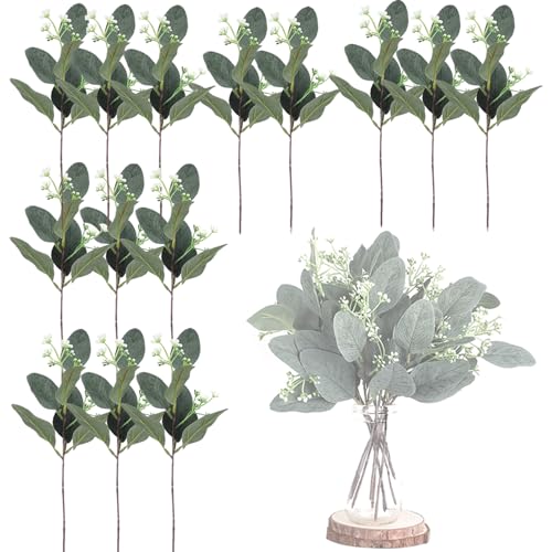 BSITSSS 14 Stück Eukalyptus Deko Künstliche Eukalyptus, Eukalyptus Künstlich, Simulation Grüner Eukalyptus Pflanze Blätter Deko Pflanzen Eukalyptusstiel für Blumenarrangement Tischdeko Hochzeit von BSITSSS