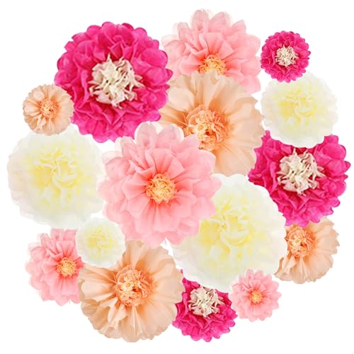 BSITSSS 16 Stück Papierblumen, Papierblumen zum Aufhängen, Moden Papier Blumen, Klassisch Seidenpapier Blumen, Pompons Deko für Hochzeitsdeko, Abschlussball, Geburtstag Party Deko von BSITSSS