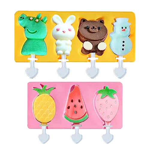 BSITSSS 2 Stück Eisformen Silikon mit Stiel, Wiederverwendbar Eisformen Eis am Stiel, BPA Frei Eis am Stiel Formen, Mini Silikon Eisform Popsicle Formen Stieleisformen DIY Ideen Eisförmchen(Rosa,Gelb) von BSITSSS