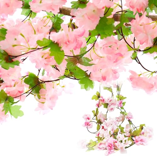BSITSSS 2 Stück Künstliche Blumengirlande Kirschblüten Girlande Blumenranke Kirschblüten Deko KirschblüTe Girlande Rosa Party Hochzeit Deko Künstliche, 230cm von BSITSSS