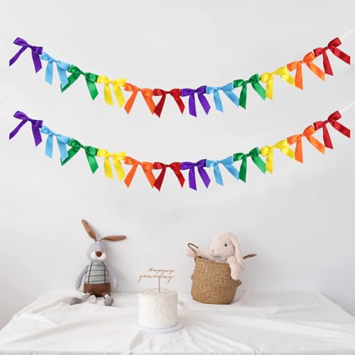 BSITSSS 2 Stück Regenbogen Bogen Banner, Pride Girlande Geburtstag, Bunte Schleifen Deko für Garten Drinnen Draußen Pride Month Parade Happy Birthday Party Dekoration von BSITSSS