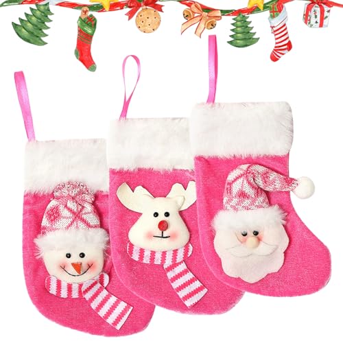 BSITSSS 3 Pack Weihnachtsstrumpf Personalisiert, Kleine Weihnachtsstrümpfe Rosa, Mini Weihnachtssocken Dekoration, 17x9cm Nikolausstiefel zum Befüllen und Aufhängen für Feiertags Weihnachtsdekoration BSITSSS 3 Pack Weihnachtsstrumpf Personalisiert, Kleine Weihnachtsstrümpfe Rosa, Mini Weihnachtssocken Dekoration, 17x9cm Nikolausstiefel zum Befüllen und Aufhängen für Feiertags Weihnachtsdekoration von BSITSSS