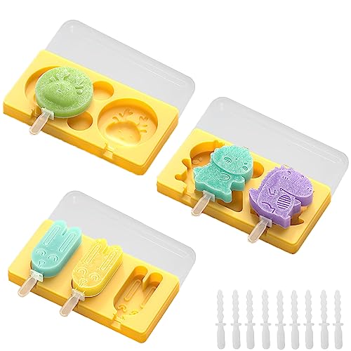 BSITSSS 3 Stück Eisformen Silikon, Eisformen Eis am Stiel Wiederverwendbar Eis am Stiel Formen, Wassereis Formen für KKinder, Eisformen Kinder DIY Ideen Eis Tiere Form mit Sticks und Tropfschutz von BSITSSS