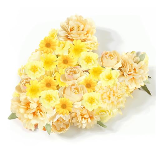 BSITSSS 30 Stück Kunstblumen Gelb, Künstliche Blumen Blumenköpfe mit 6 Stile, Fake Blumen Seidenblumen für DIY Basteln Scrapbooking Hochzeit Party Home Handwerk von BSITSSS