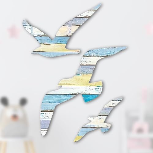 BSITSSS 3Pcs Wood Seagull Beach Wall Decor, DIY Nautical Decor, Beach Decorations Themed, Nautical Wall Art Ornaments, Coastal WallArt for Home Bedroom Living Room von BSITSSS