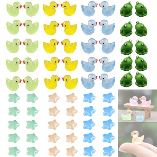 BSITSSS 70 Stück Mini Figuren Mini Leuchtend Ente, Mini Enten Stern und Frösche Harz Landschaft Figuren Miniatur Enten für Aquarium Puppenhaus Miniaturgarten Handwerk Topfdekorationen DIY von BSITSSS