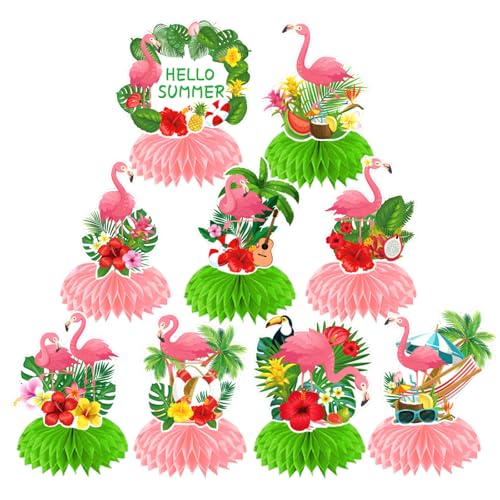 BSITSSS 9 Stück Hawaii Deko, Tischdeko Sommer, Sommerparty Flamingo Luau Bienenwaben Tischdekoration für Sommer Aloha Beach Strand Pool Party von BSITSSS