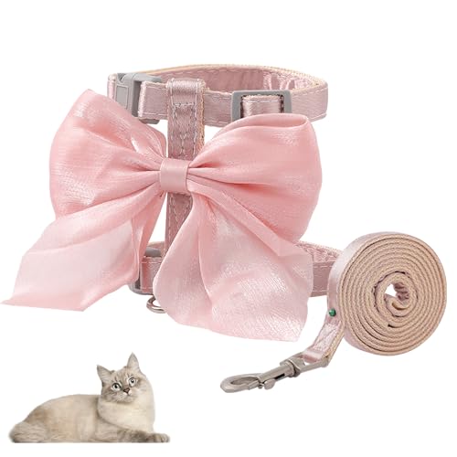 BSITSSS Katzengeschirr mit Leine Ausbruchsicher, Rosa Katzenleine mit Geschirr für Katzen, Große Fliege Katzen Geschirr Set mit Leine für Katze Kätzchen Kleine Hunde Puppy Kaninchen von BSITSSS