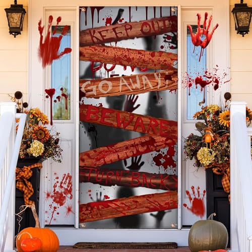 BSITSSS Halloween-Türabdeckung, 90 x 180 cm, Halloween-Türbanner, Horrorblut-Schatten-Türvorhang für gruselige Türen, Dekorationen, Fenster, Wand, Hintergrund von BSITSSS