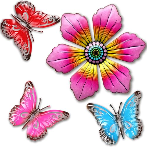 BSITSSS Metall Blumen Deko Blumen Metall Schmetterling Garten Schmetterling Balkon Wanddeko Wand Gartendeko Wohnzimmer Gartendekoration Wanddekoration Skulptur Ornamente Outdoor-Zaun, 4PCS von BSITSSS