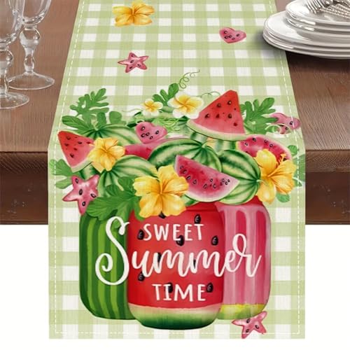 BSITSSS Tischläufer Grün, Tischläufer Leinen Modern 33 x 183 cm, Sweet Summer Time Runner Tischdeko Wassermelone für Küche Esstisch Garten Deko Sommer Babyparty Hochzeitsdeko BSITSSS Tischläufer Grün, Tischläufer Leinen Modern 33 x 183 cm, Sweet Summer Time Runner Tischdeko Wassermelone für Küche Esstisch Garten Deko Sommer Babyparty Hochzeitsdeko von BSITSSS