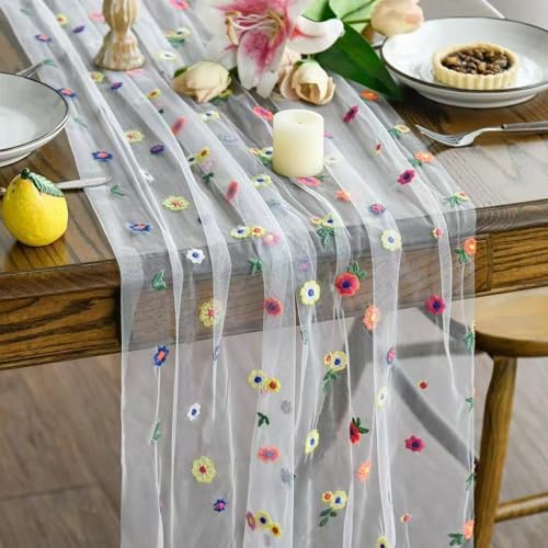 BSITSSS Tischläufer Weiß 30 x 275 cm, Stickerei Gänseblümchen Tüll Tischläufer Geburtstag, Table Runner Tischdeko Hochzeit für Boho Babyparty Märchenpartys Party Indoor Outdoor BSITSSS Tischläufer Weiß 30 x 275 cm, Stickerei Gänseblümchen Tüll Tischläufer Geburtstag, Table Runner Tischdeko Hochzeit für Boho Babyparty Märchenpartys Party Indoor Outdoor von BSITSSS