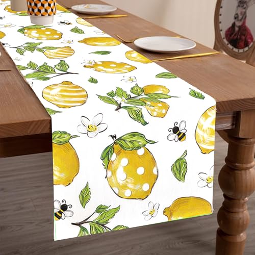 BSITSSS Zitrone Sommer Tischläufer 33×183cm, Zitronen Tischläufer Leinen, Tischdeko Sommer für Hochzeit Küche Esstisch Drinnen und Draußen Urlaub Esszimmer Party von BSITSSS
