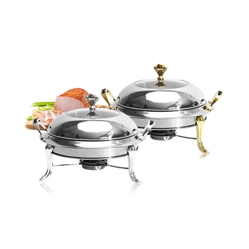 2 Stück Edelstahl Runde Chafing Dishes Buffet Set Party Speisenwärmer Catering Supplies Buffet Display mit transparentem Deckel Kraftstoffhalter für Partys, Abendessen, Catering, Buffet und Hochzeiten von BSKJMMP