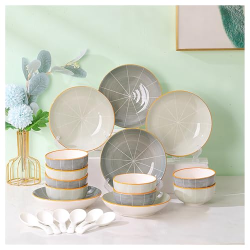 20-teiliges Küchen-Geschirr-Set, Hochzeit, Keramik, Speiseteller, Salatteller, Schüssel-Set, kratzfest, geeignet für Zuhause, Party, Restaurant von BSKJMMP