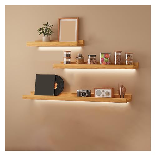 3 Stück Wandregal Holz LED Wandregale Wohnzimmer Hängeregal Display B 12 cm L 120 cm 90 cm 60 cm Raumdekoration Weinbar Leicht zu Reinigen von BSKJMMP