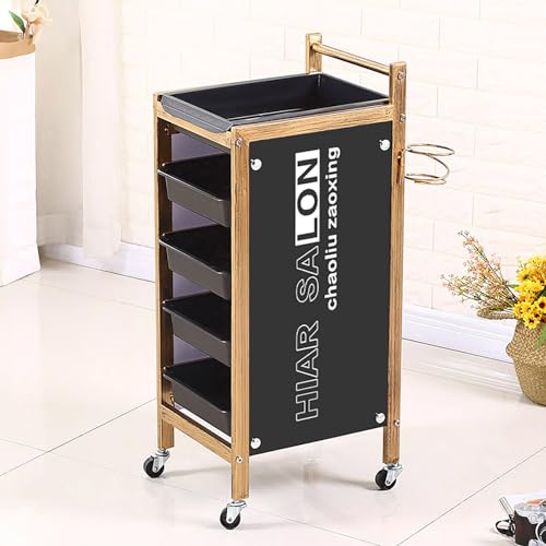 5-stöckiger Salonwagen mit rollenden Rädern, 4 Schubladen, Beauty-Friseurstationen, Schrank, Haarstylisten-Wagen, Metallrahmen, wasserdicht, großer Stauraum (Gold + Schwarz) von BSKJMMP