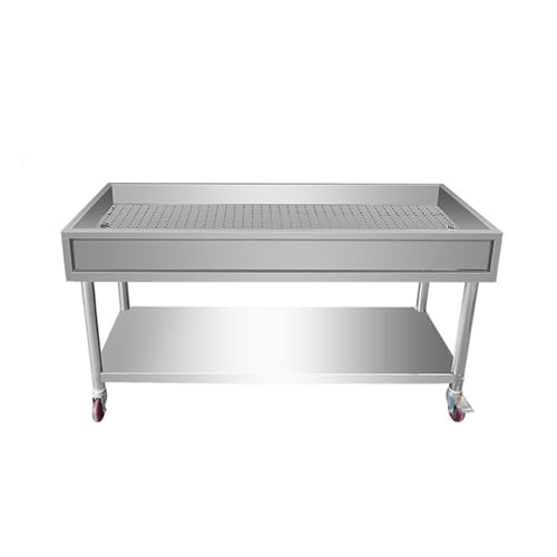 78,7 x 59,9 cm große gebratene Vorbereitungstische für gewerbliche Küche, Huhn, Panieren, robuster Küchen-Arbeitstisch, Edelstahl-Theke, 360°-Bremsrollen mit Gitterablauf für Snackbars von BSKJMMP