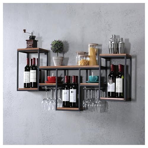 BSKJMMP 104,1 cm großes Weinregal mit 2–6 Glashaltern, Massivholz, Barregale, Wandmontage, Flaschenregal, Schrank für Zuhause, Mini-Keller, Schwarz (A) von BSKJMMP