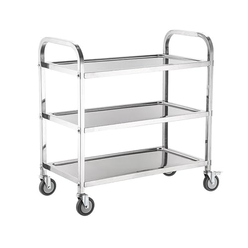 BSKJMMP 3 Böden Edelstahl Servierwagen mit Rädern Küchenwagen aus Metall Arbeitswagen für Schönheitssalons Mobile Geräte 360°Drehung Rollen, Max. Tragkraft: 50 kg von BSKJMMP