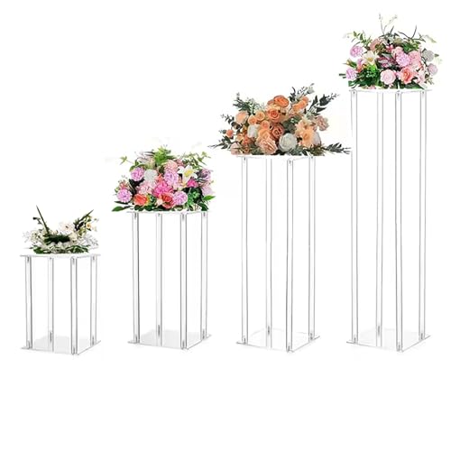 BSKJMMP 4 Stück Acryl hohe Tafelaufsätze für Tische, Party, Podest, Ständer, Zylinder-Set, Vase, Hochzeit, klare Blumensäule, Displayhalter für Verlobung, Zuhause, Party von BSKJMMP