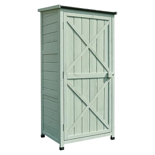 BSKJMMP Aufbewahrungsschuppen Gartenhaus Holz Outdoor Organizer mit Boden Werkzeugregal Schrank mit Regalen und Holztüren für Terrassenmöbel Kissen Pool Spielzeug von BSKJMMP