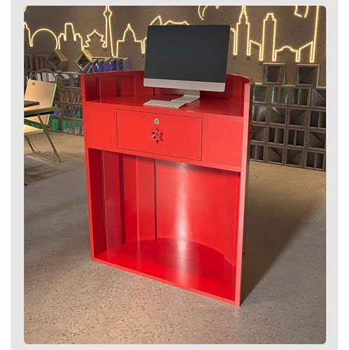 BSKJMMP Büro Empfang Schreibtisch mit Ablageregalen Industrie Kleiner Einzelhandel Kasse Arc für Bar Kleidung Schönheitssalon Lobby (Rot) von BSKJMMP