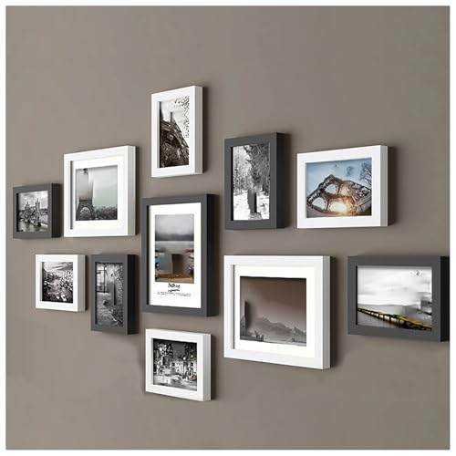 BSKJMMP Collage-Bilderrahmen für 11 Fotos für Wanddekoration, Bauernhaus-Bilderrahmen, inklusive 3 Stück 20,3 x 25,4 cm, 8 Stück 12,7 x 17,8 cm (weiß + schwarz) von BSKJMMP