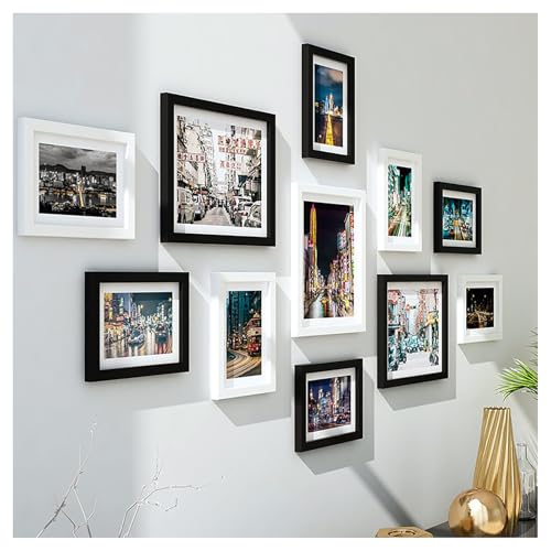 BSKJMMP Collage-Bilderrahmen für Wand, 3 Stück, 20,3 x 25,4 cm, 20,3 x 17,8 cm, vertikale oder horizontale Montage, für Zuhause und Familie, anpassbares Layout, Schwarz + Weiß, 11 Stück von BSKJMMP