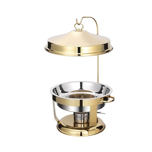 BSKJMMP Edelstahl Chafing Dish für Buffet Set mit hängender Abdeckung, 8Qt/9L Rund Buffet Chafer Gold Buffet Server und Wärmer Set Inklusive Lebensmittelpfanne Wasserpfanne Brennstoffhalter von BSKJMMP
