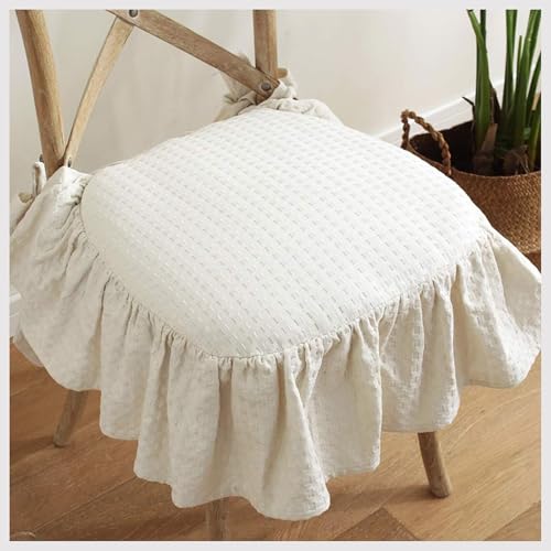 BSKJMMP Einfacher Baumwollstoff, rutschfest, weich, Stuhlkissen, Sitzbezug mit Bändern, 43 x 45 cm, Beige von BSKJMMP