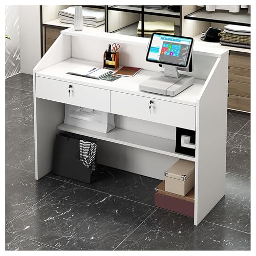 BSKJMMP Empfangstisch mit Theke, Sekretär-Schreibtisch, 2 abschließbare Schubladen, Kabeldurchführung, Aufbewahrungsregale für kleine Büros, Salons, Kassen, 99,1 cm, Weiß BSKJMMP Empfangstisch mit Theke, Sekretär-Schreibtisch, 2 abschließbare Schubladen, Kabeldurchführung, Aufbewahrungsregale für kleine Büros, Salons, Kassen, 99,1 cm, Weiß von BSKJMMP