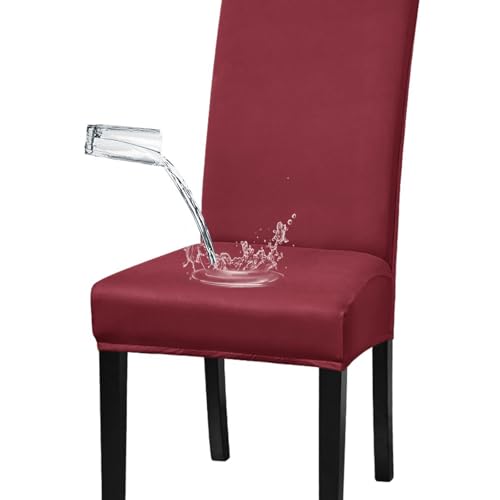 BSKJMMP Esszimmerstuhlhussen, wasserdicht, abnehmbar, waschbar, Stuhlhussen für Zuhause, Hotel, Rot, 6 Stück von BSKJMMP