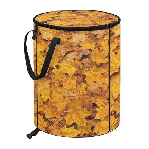 BSKJMMP Faltbarer Mülleimer mit Deckel, 60 l, Gartenabfälle, Rasen, Laubbeutel, wasserdicht, große Kapazität, für Camping, Outdoor, wiederverwendbarer Abfallsack (gelb) von BSKJMMP