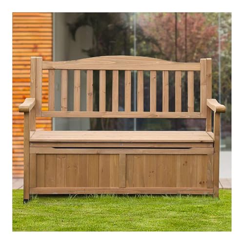 BSKJMMP Garten-Aufbewahrungsbank, übergroße Sitzgelegenheit, Terrassenmöbel, Pool, Holz, für den Außenbereich, Garten-Werkzeug-Organizer, Box, Veranda, wasserdicht, mit Rückenlehne und Armlehne von BSKJMMP