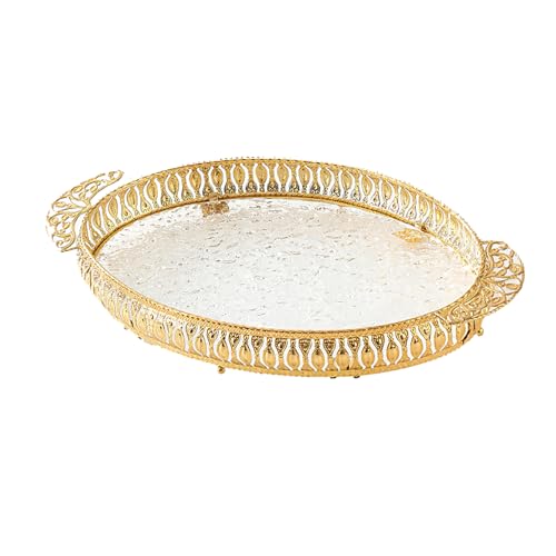 BSKJMMP Gold Acryl Essen Servieren Tablett Mit Griffen Dekorativer Obstkorb Süßigkeitenschüssel Hochzeitssnackplatte (Oval Plate,M) von BSKJMMP
