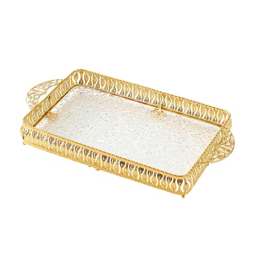 BSKJMMP Gold Acryl Essen Servieren Tablett Mit Griffen Dekorativer Obstkorb Süßigkeitenschüssel Hochzeitssnackplatte (Rectangular plate,M) von BSKJMMP