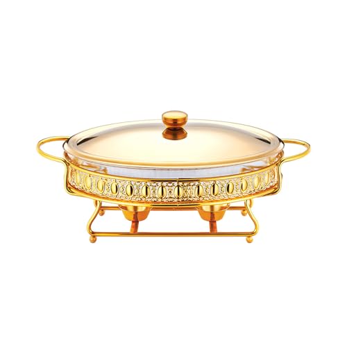 BSKJMMP Goldenes Chafing Dish Buffet-Set, Speisenwärmer mit Brennstoffhalter, rundes Warmhalte-Tablett für Küche, Party, Esszimmer, Buffet (2,0 l) von BSKJMMP