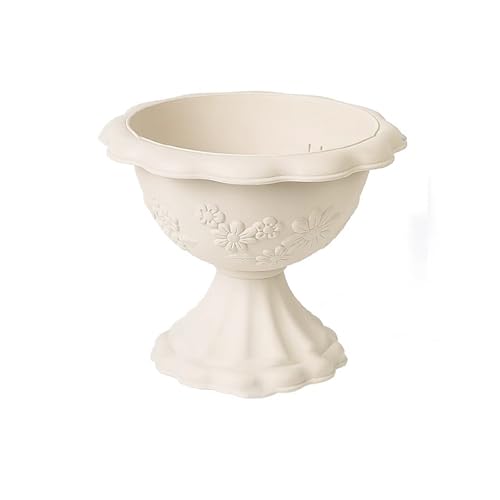 BSKJMMP Home Harz Garten Urne Pflanzgefäß Kunststoff Blumentopf Säulen Pedstal Ständer Hochzeit Straße mit Drainageloch Party Terrasse Büro (Kapazität 6,5L) (Beige) von BSKJMMP