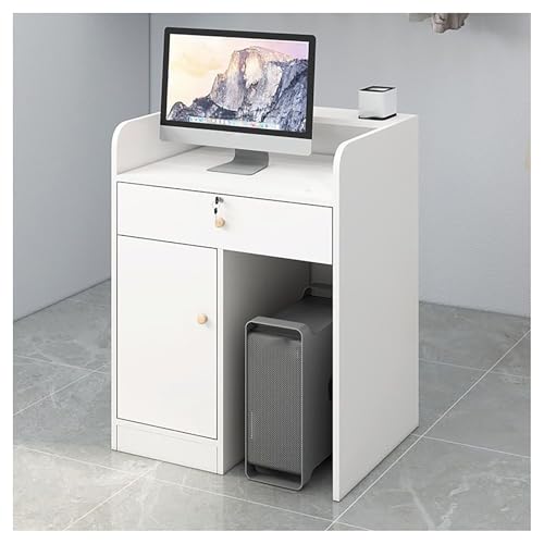 BSKJMMP Kleiner Empfangstisch mit Kabeldurchführung, weiß, für Einzelhandel, Kasse, Schreibtisch, abschließbare Schublade für Lobby, Schönheitssalon, Friseur und kleine Unternehmen (weiß) von BSKJMMP