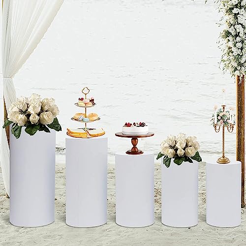 BSKJMMP Metall Display Podest Ständer Zylinder für Partys Hochzeit Geburtstag Dekoration Weiß Set von 5 Stück Leicht Langlebig für Hochzeitsdekoration von BSKJMMP