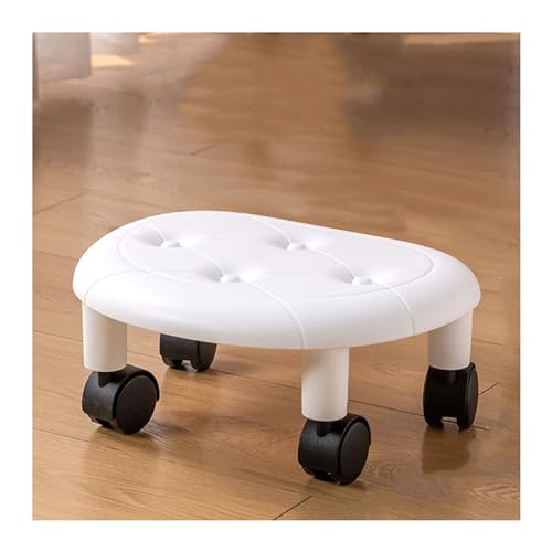 BSKJMMP Runder Rollhocker mit Rollen, niedrig, kurz zum Reinigen, 360° drehbar, PU-Leder, Bodenhocker, Fitness, Sport, H: 15 cm, drehbare Räder für Zuhause, Garage, Geschäft (weiß) von BSKJMMP