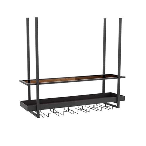 BSKJMMP Schwarzes Weinglasregal zum Aufhängen, Metall, schwimmende Barregale mit Leitplanken, Kelch, Stielgläser, für Café, Küche, 150 x 34 x 99 cm von BSKJMMP