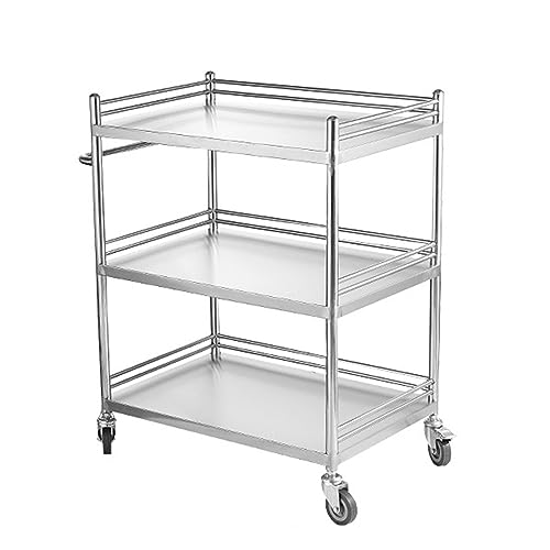 BSKJMMP Servierwagen Edelstahl 3 Borde Bis 240 Kg mit 4 360° drehbare Rollen (2X bremsbar) Robuster Metall Arbeitsplatz für Gastronomie Restaurants Labore und Salons von BSKJMMP