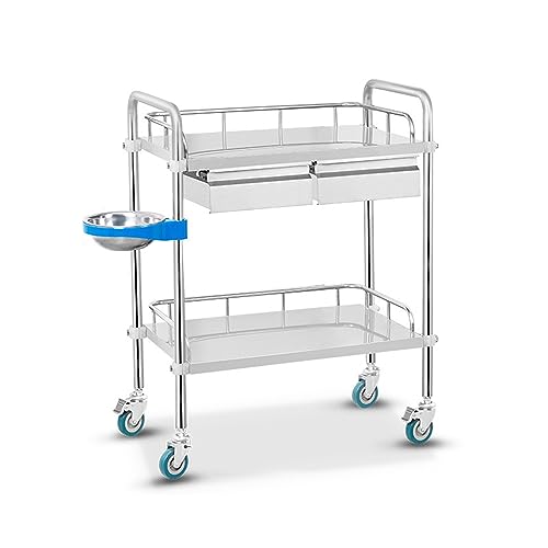 BSKJMMP Servierwagen aus Edelstahl mit Rollen und Griff, 2 Ablagen, Küchenwagen, 2 Schubladen, rollbar für Hotel, Restaurant, Zuhause von BSKJMMP