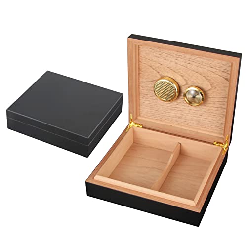 BSKJMMP Tragbare Zigarren-Humidor-Reiseetui mit Hygrometer-Luftbefeuchter und Trennwand, Zigarren-Geschenkbox für Zigarrenliebhaber, luftdicht, langlebig, 12–16 Zigarren (schwarz) von BSKJMMP