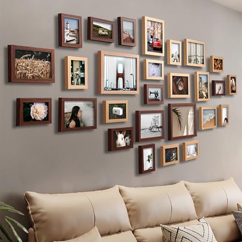 BSKJMMP Wandcollage-Bilderrahmen für Wanddekoration, Schulabschluss, Geschenk, Schulanfang, Jungen, Mädchen, personalisierbar, flexibles Arrangement (Walnuss + Holzmaserung), 27 Stück von BSKJMMP